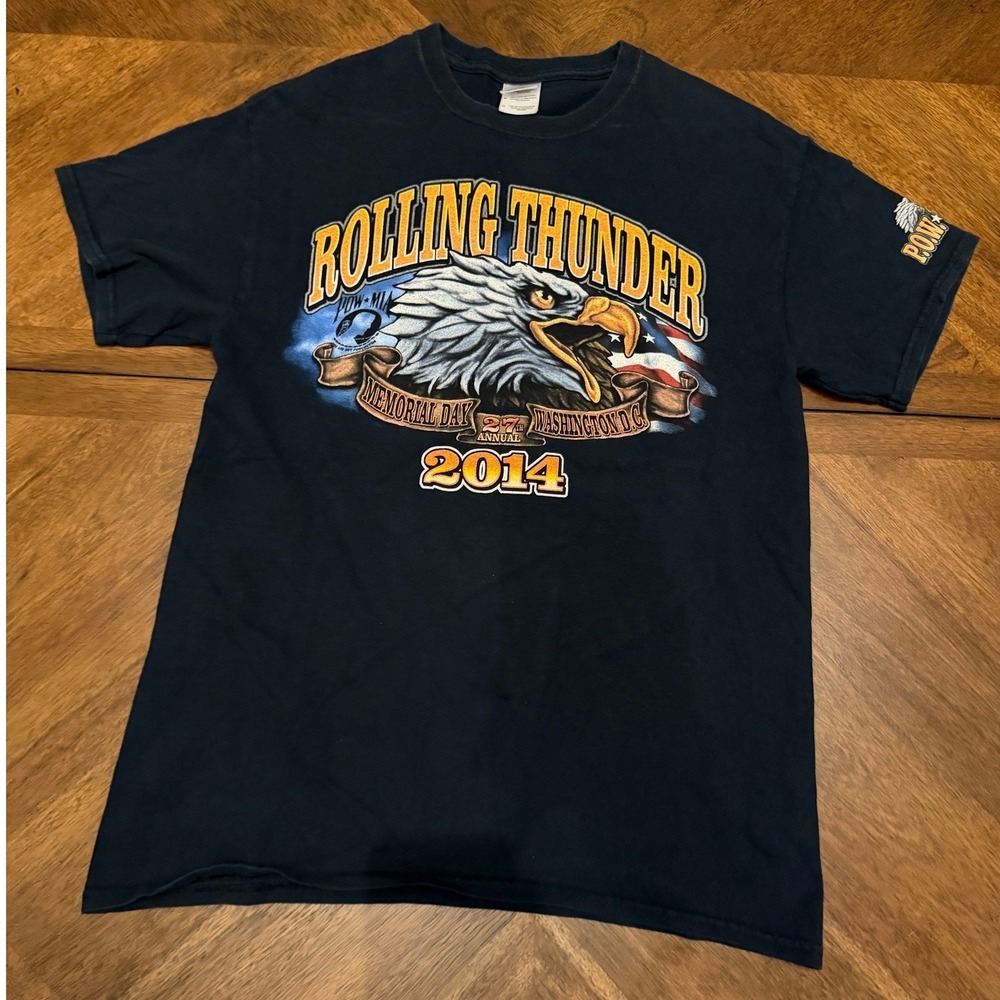 Rolling Thunder 2014 T-Shirt Mens Medium Black POW MIA Memorial Day Eagle Gildan